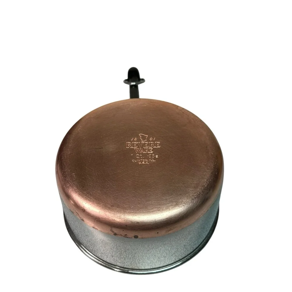 Vintage 1968 Copper Bottom Revere Ware Stainless Steel 1 Quart Sauce Pan Lid